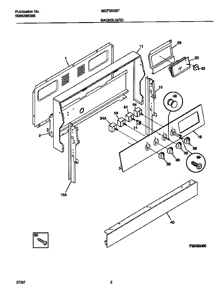 BACKGUARD Diagram and Parts List for MEF350SFDA  Frigidaire Range