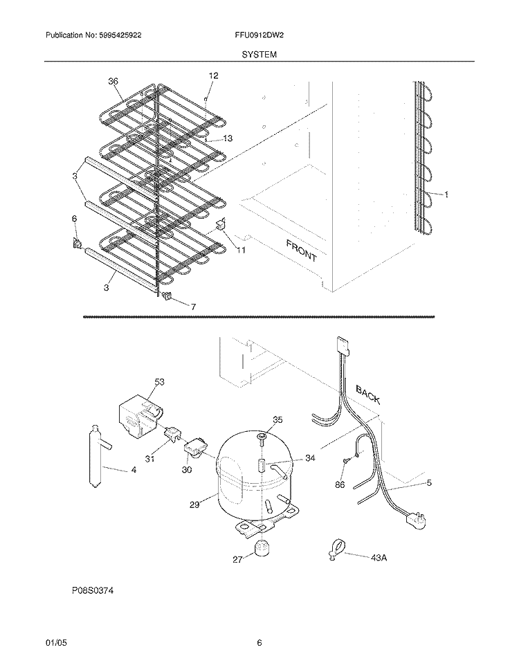SYSTEM Diagram and Parts List for FFU0912DW2  Frigidaire Freezer