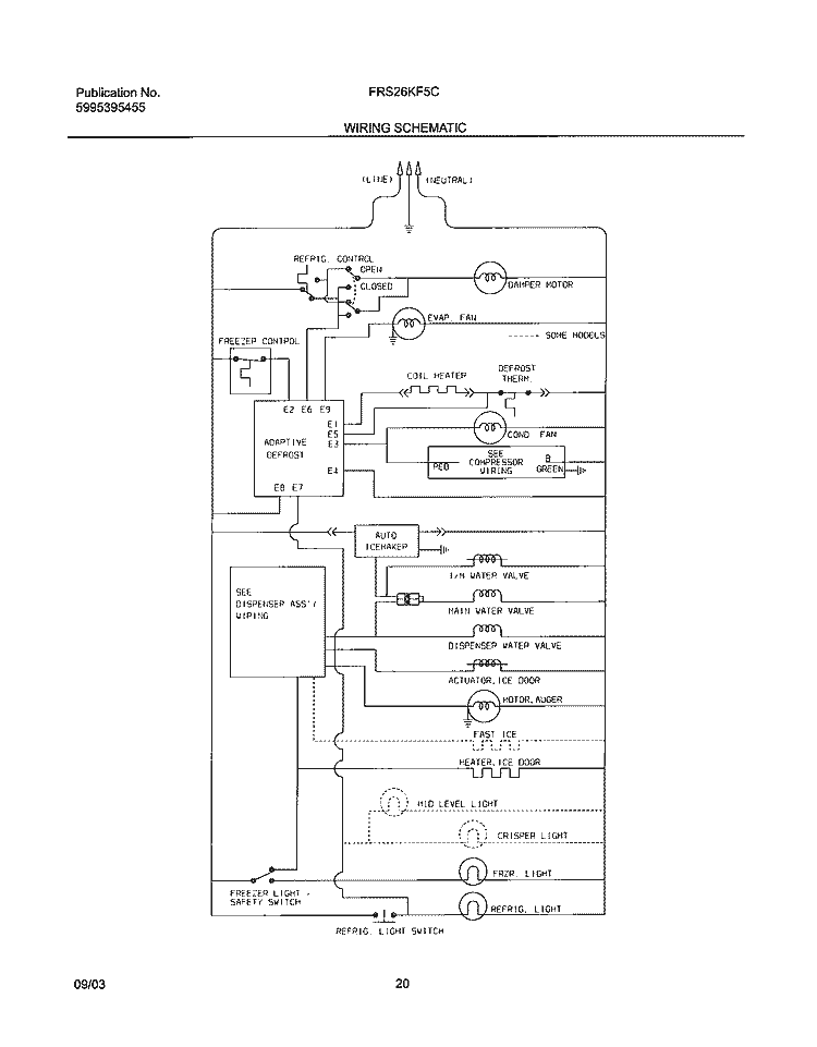 WIRING SCHEMATIC Diagram and Parts List for FRS26KF5CB1  Frigidaire Refrigerator