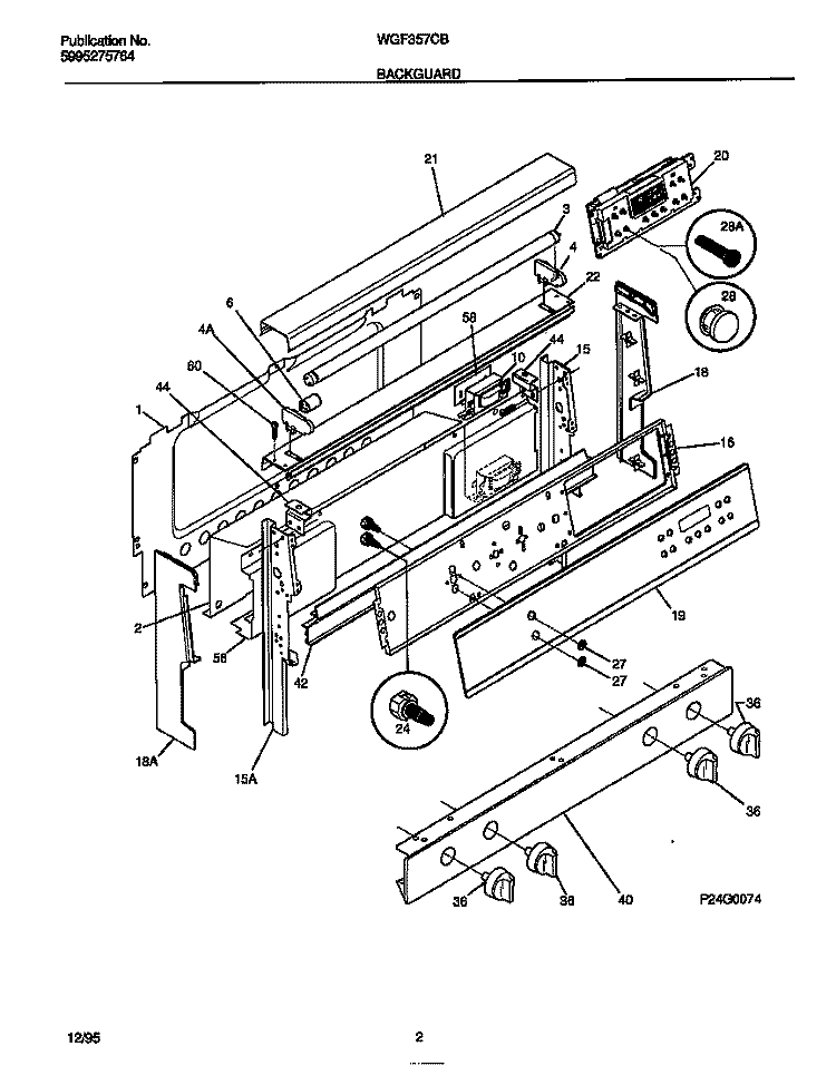 BACKGUARD Diagram and Parts List for WGF357CBSB  Frigidaire Range