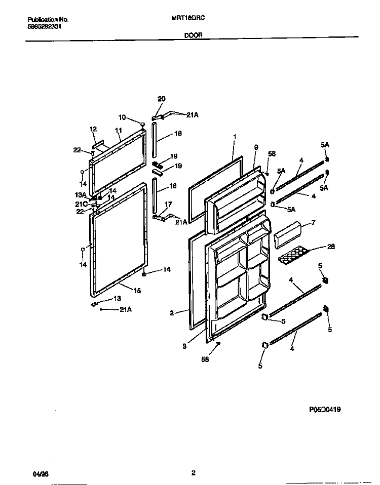 DOOR Diagram and Parts List for MRT18GRCW2  Frigidaire Refrigerator