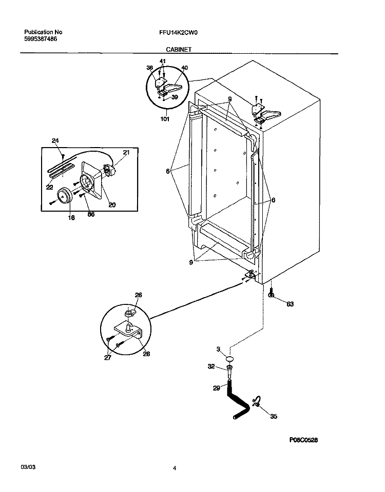 CABINET Diagram and Parts List for FFU14K2CW0  Frigidaire Freezer