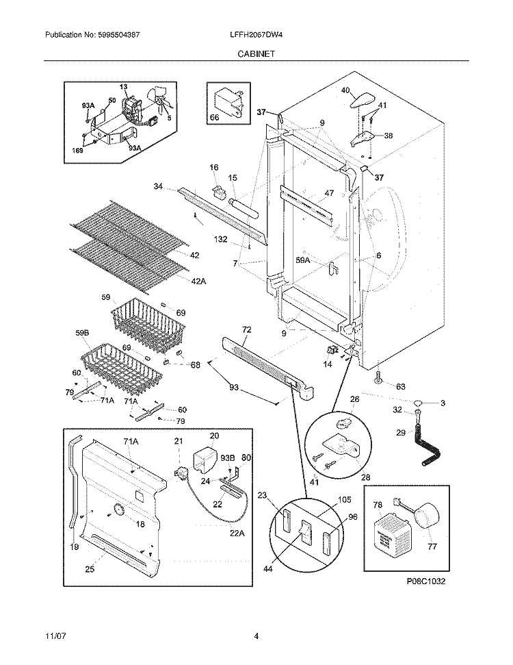 CABINET Diagram and Parts List for LFFH2067DW4  Frigidaire Freezer