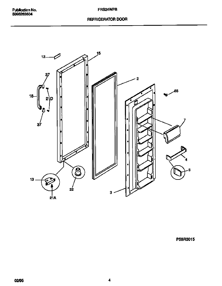 REFRIGERATOR DOOR Diagram and Parts List for FRS24WPBD1  Frigidaire Refrigerator