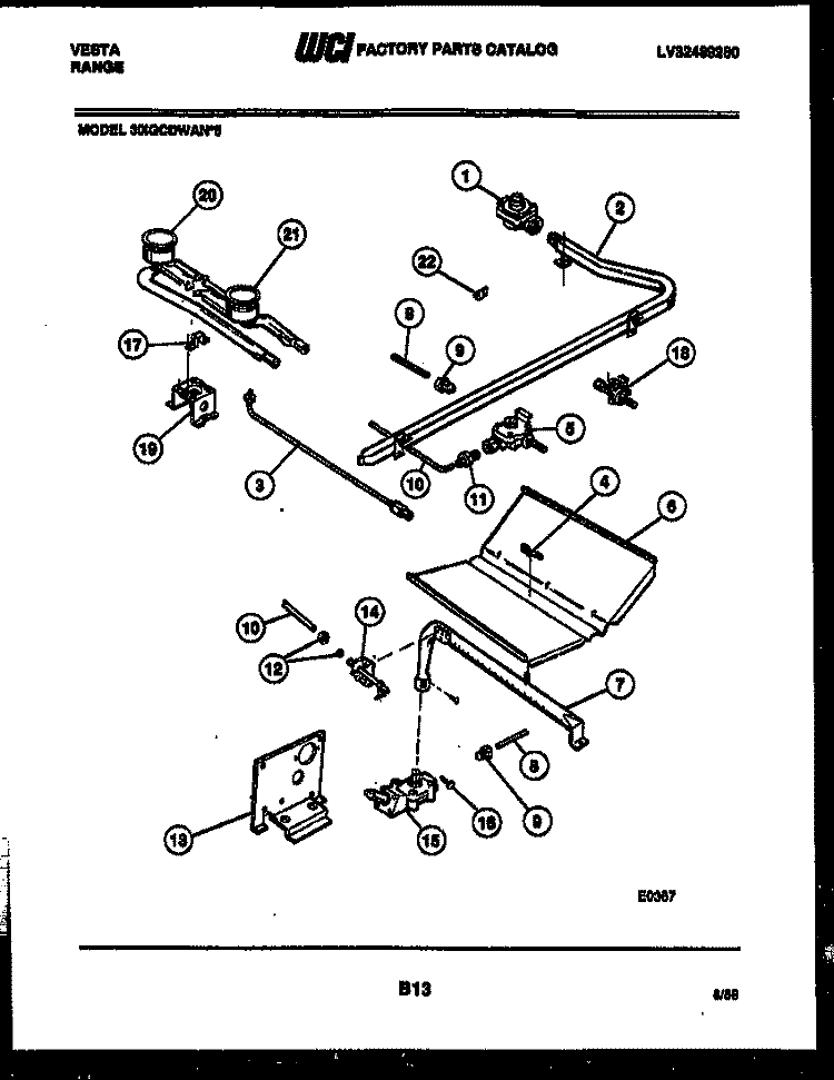 BURNER, MANIFOLD AND GAS CONTROL Diagram and Parts List for 30IGCDWAN5  Tappan Range