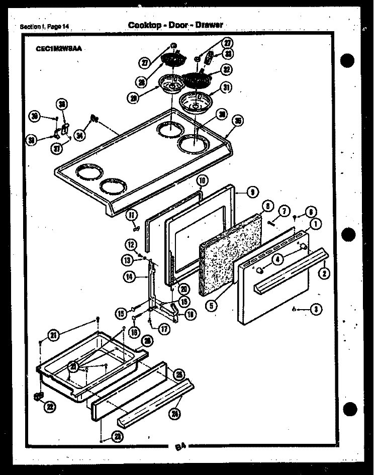 COOKTOP - DOOR - DRAWER Diagram and Parts List for CEA1M2WSTA  Gibson Range