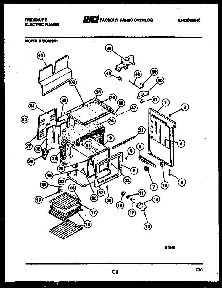 BODY PARTS Diagram and Parts List for RE36BNW1  Frigidaire Range