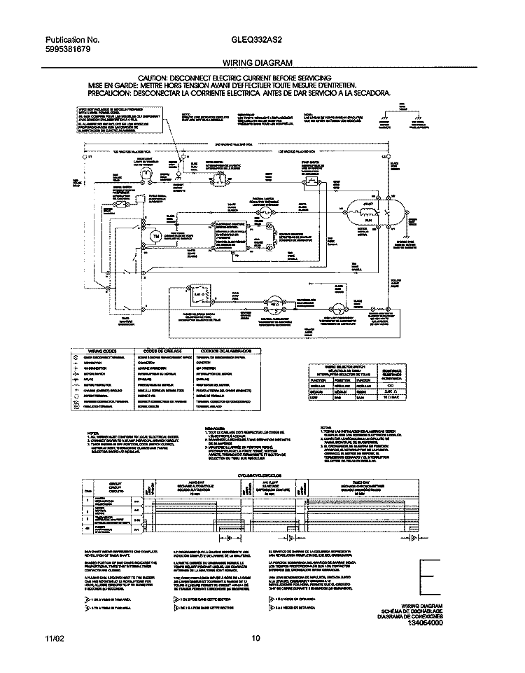 WIRING DIAGRAM Diagram and Parts List for GLEQ332AS2  Frigidaire Dryer