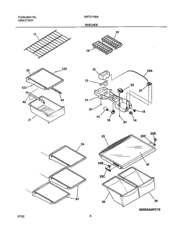 SHELVES Diagram and Parts List for BRT21R6AW3  Uni Refrigerator