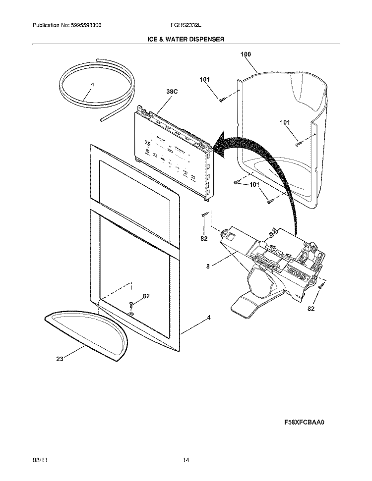 ICE & WATER DISPENSER Diagram and Parts List for FGHS2332LE3  Frigidaire Refrigerator