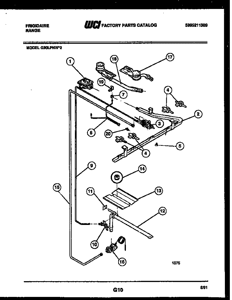 BURNER, MANIFOLD AND GAS CONTROL Diagram and Parts List for G30LPNL2  Frigidaire Range