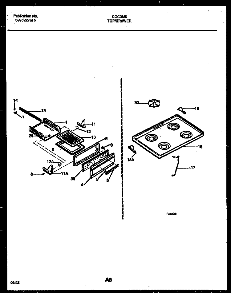 COOKTOP AND BROILER DRAWER PARTS Diagram and Parts List for CGC3M6DXF  Gibson Range