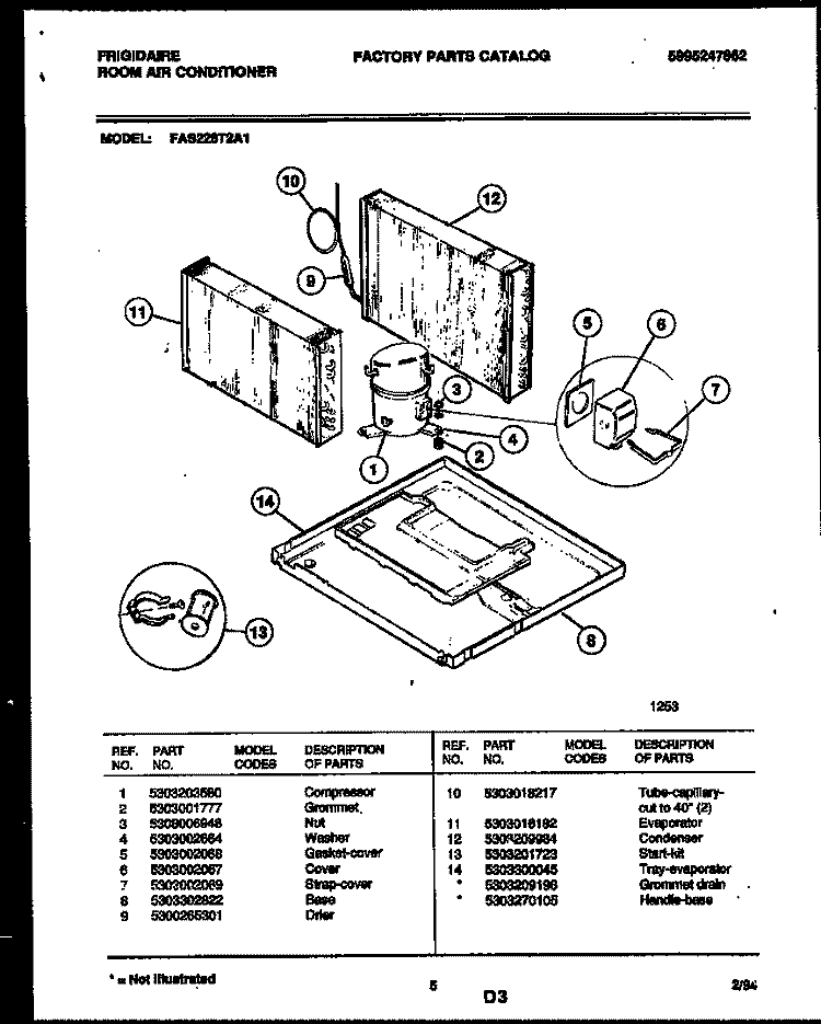 SYSTEM PARTS Diagram and Parts List for FAS226T2A1  Frigidaire Air Conditioner