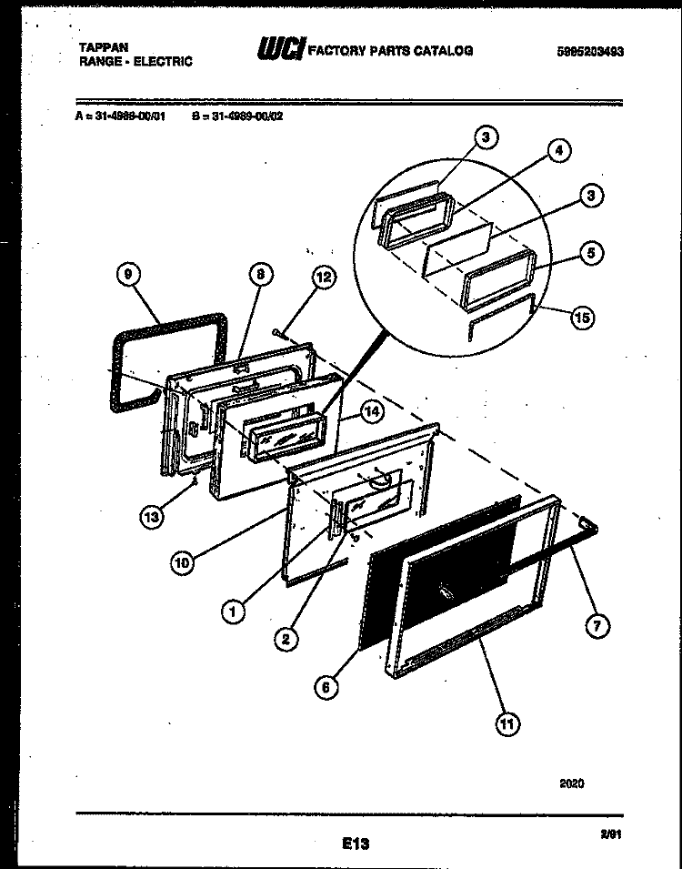 DOOR PARTS Diagram and Parts List for 31-4989-00-02  Tappan Range