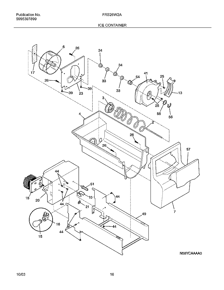 ICE CONTAINER Diagram and Parts List for FRS26W2AW7  Frigidaire Refrigerator