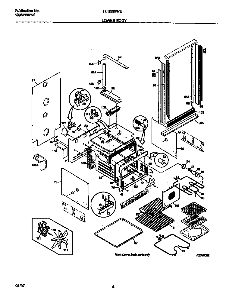 LOWER BODY Diagram and Parts List for FEB398WECA  Frigidaire Wall Oven