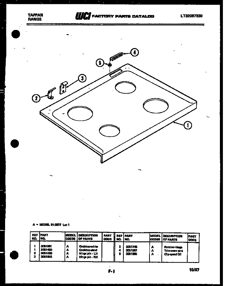 COOKTOP PARTS Diagram and Parts List for 31-2977-23-01  Tappan Range