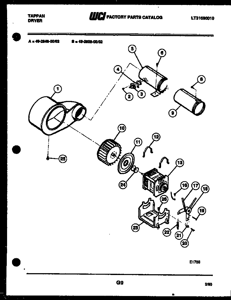MOTOR AND BLOWER PARTS Diagram and Parts List for 49-2828-23-02  Tappan Dryer
