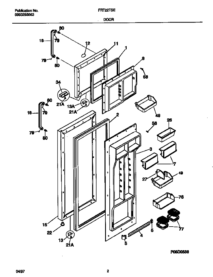 DOOR Diagram and Parts List for FRT22TSEW1  Frigidaire Refrigerator