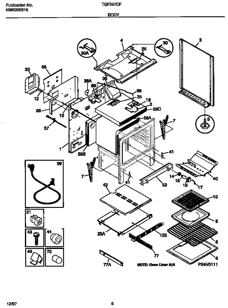 BODY Diagram and Parts List for TGF367CFTA  Tappan Range