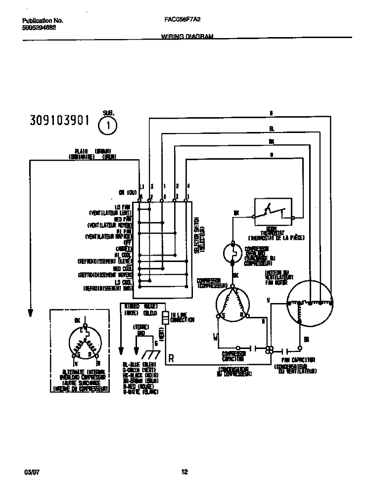 WIRING DIAGRAM Diagram and Parts List for FAC056F7A2  Frigidaire Air Conditioner
