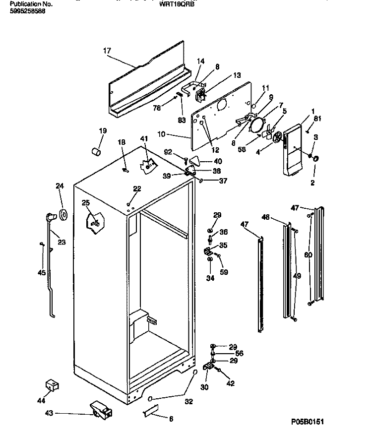 CABINET W / FAN ASSEMBLY Diagram and Parts List for WRT18QRBD1  Frigidaire Refrigerator