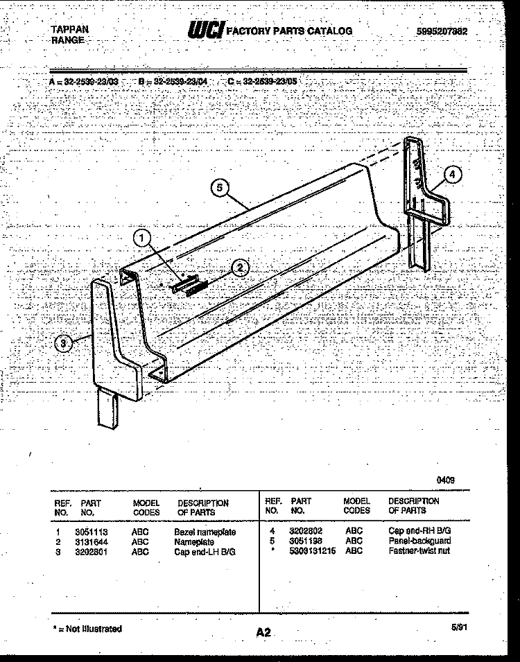BACKGUARD Diagram and Parts List for 32-2539-00-04  Tappan Range