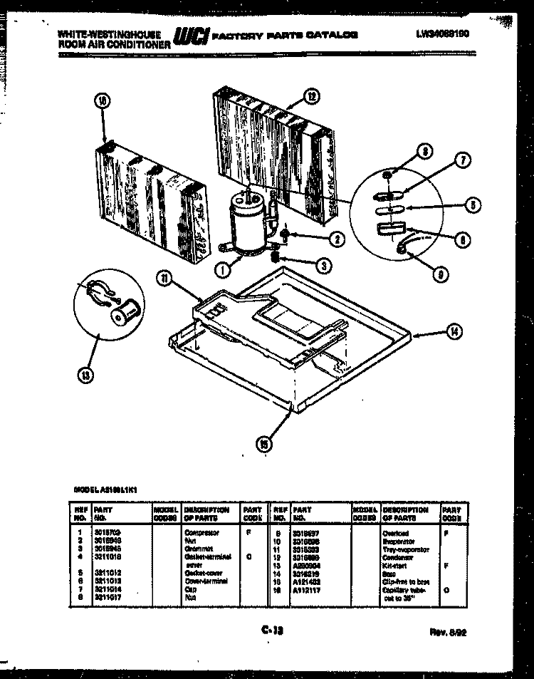 SYSTEM PARTS Diagram and Parts List for AS139L1K1  Frigidaire Air Conditioner