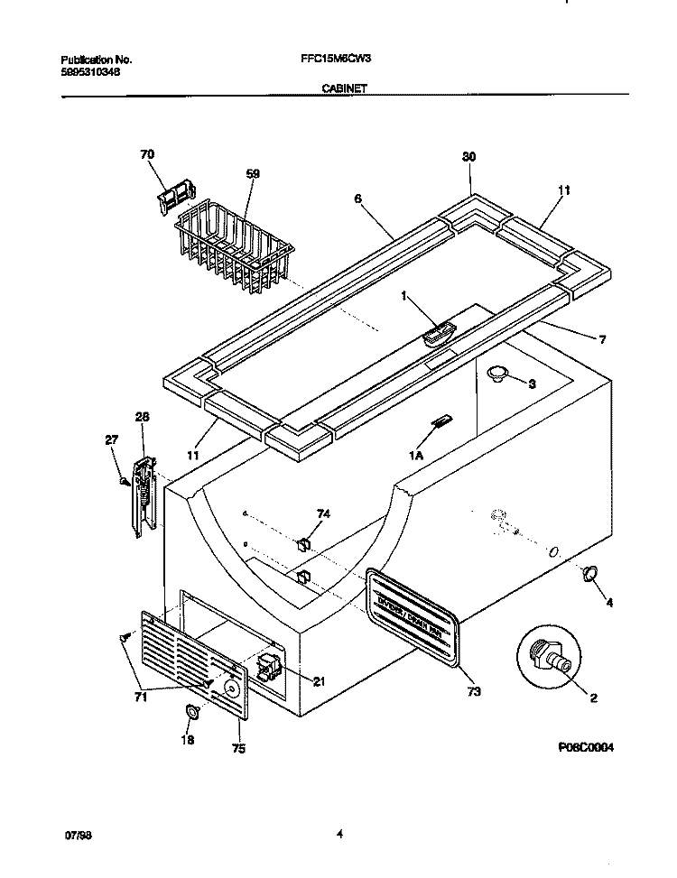 CABINET Diagram and Parts List for FFC15M6CW3  Frigidaire Freezer