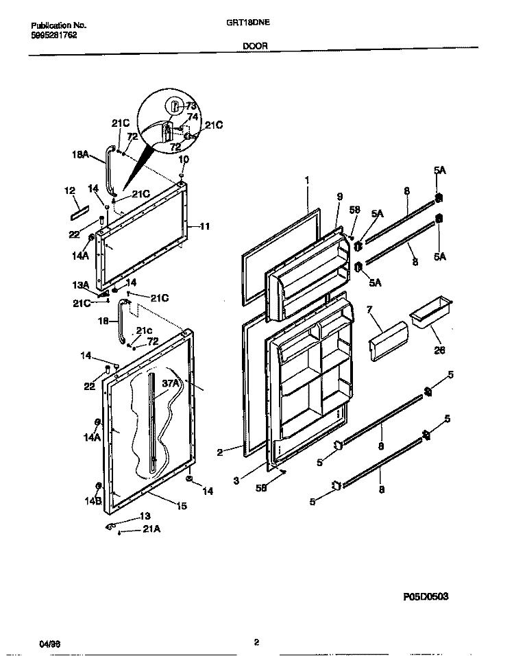 DOOR Diagram and Parts List for GRT18DNEW0  Gibson Refrigerator
