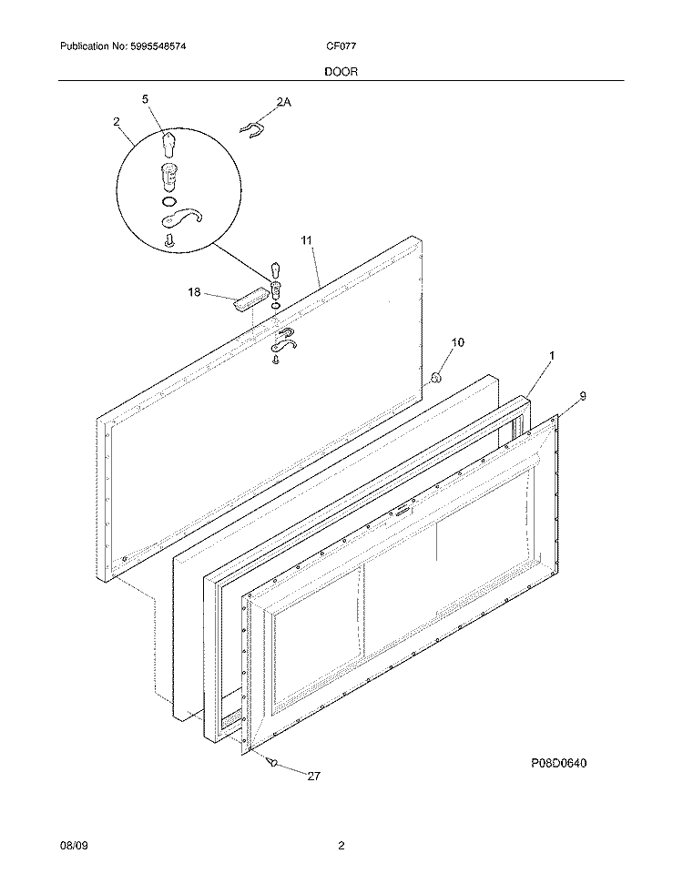 DOOR Diagram and Parts List for CF077  Frigidaire Freezer