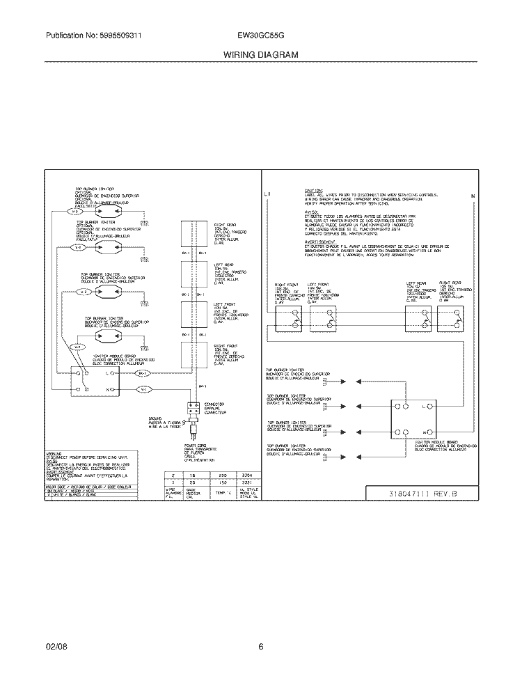 WIRING DIAGRAM Diagram and Parts List for EW30GC55GW1  Electrolux Cooktop