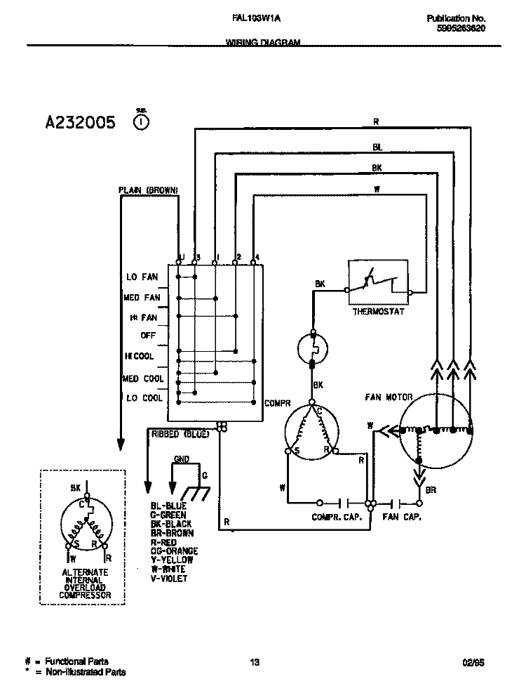 WIRING DIAGRAM Diagram and Parts List for FAL103W1A2  Frigidaire Air Conditioner