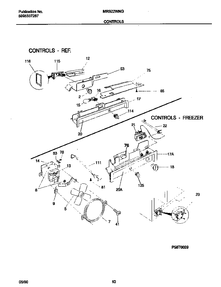 CONTROLS Diagram and Parts List for MRS22WNGD6  Frigidaire Refrigerator