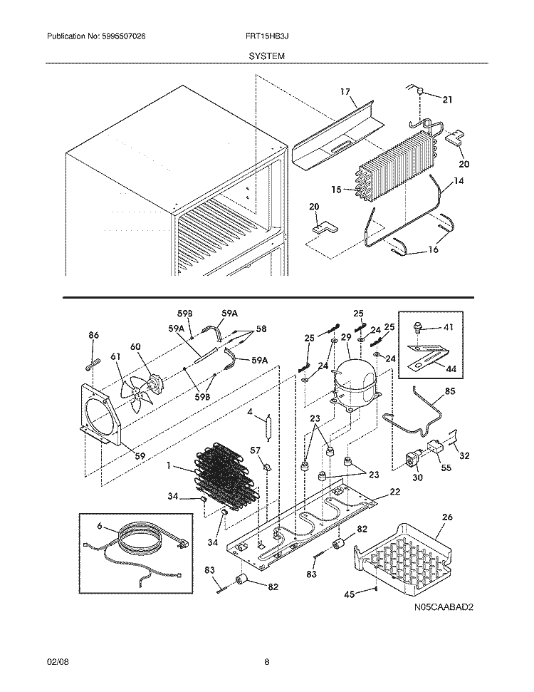SYSTEM Diagram and Parts List for FRT15HB3JQ0  Frigidaire Refrigerator
