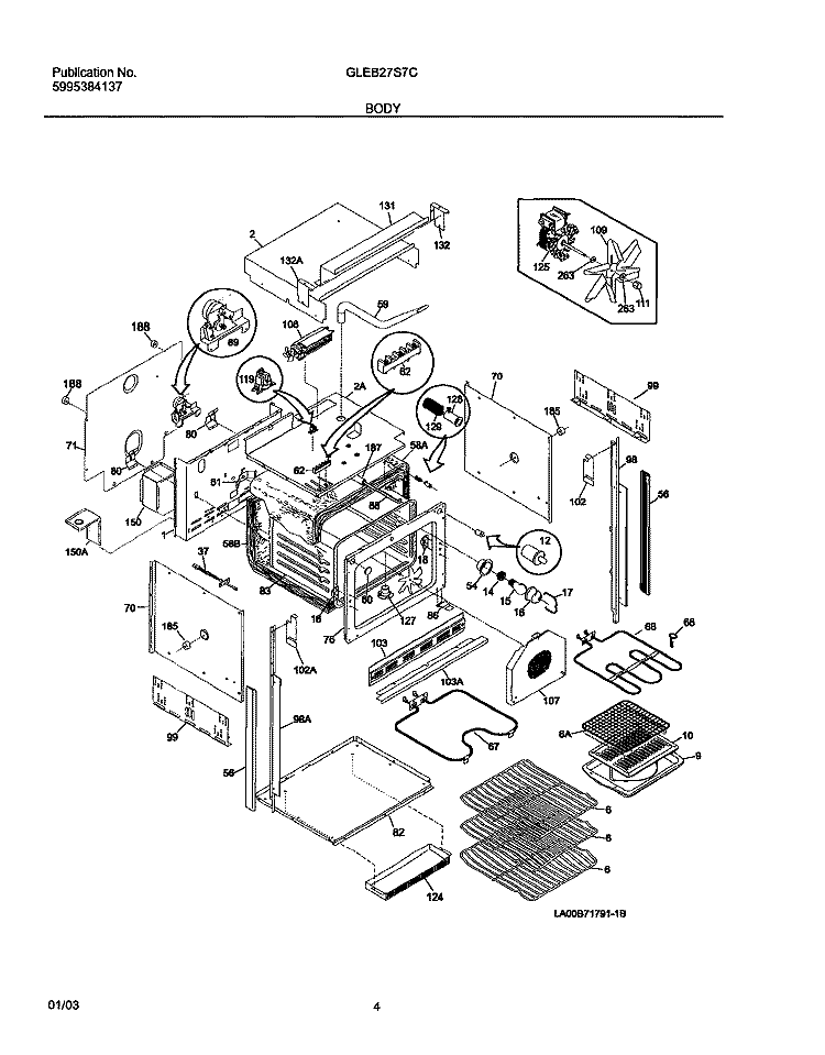 BODY Diagram and Parts List for GLEB27S7CBA  Frigidaire Wall Oven