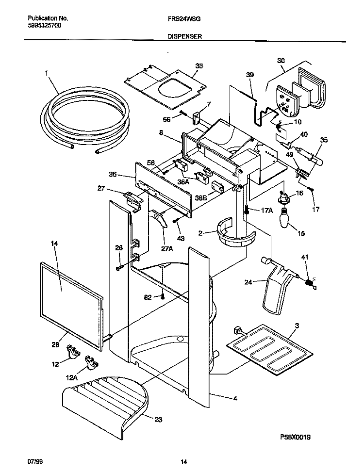 ICE DISPENSER Diagram and Parts List for FRS24WSGW5  Frigidaire Refrigerator