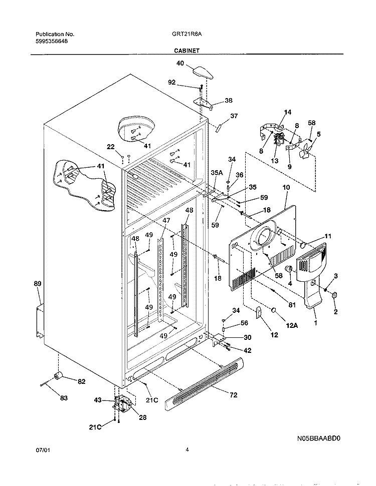 CABINET Diagram and Parts List for GRT21R6AW1  Gibson Refrigerator