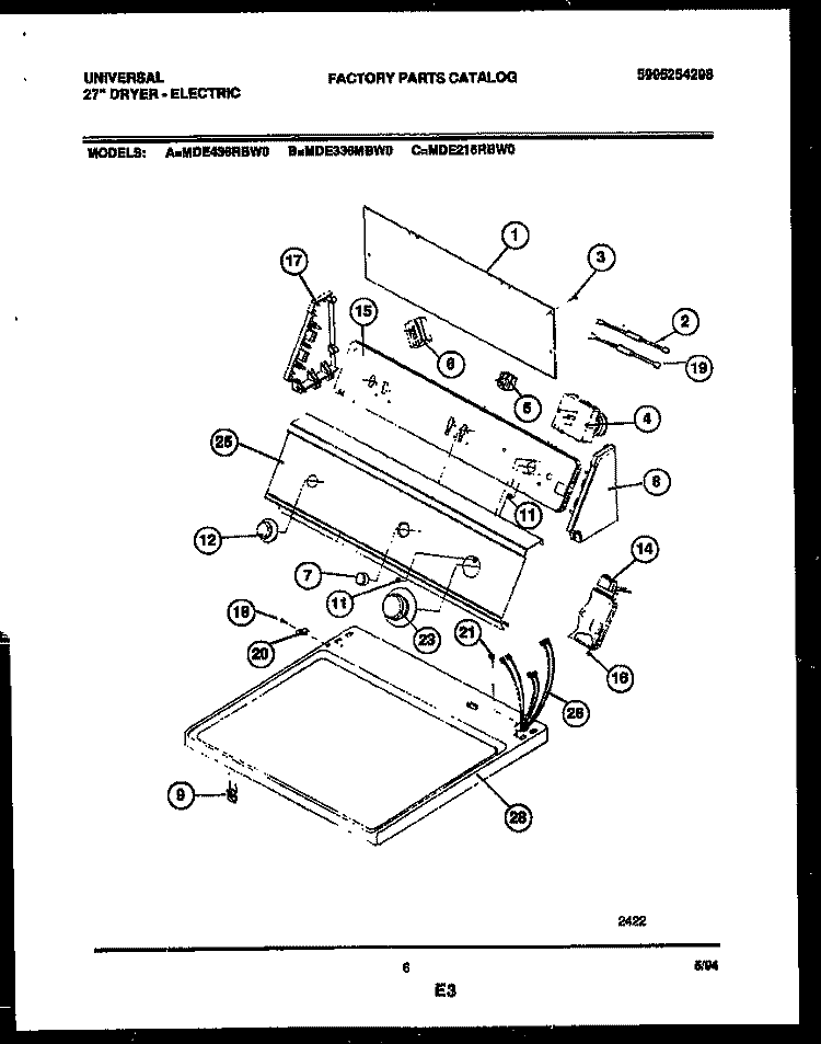 CONSOLE AND CONTROL PARTS Diagram and Parts List for MDE216RBD0  Frigidaire Dryer