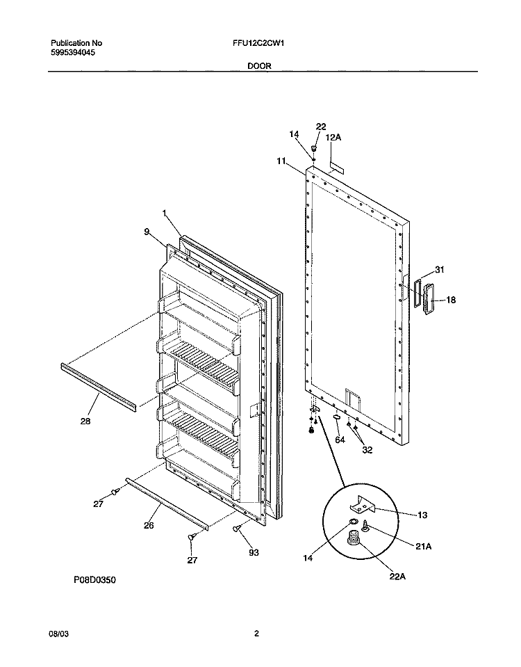 DOOR Diagram and Parts List for FFU12C2CW1  Frigidaire Freezer