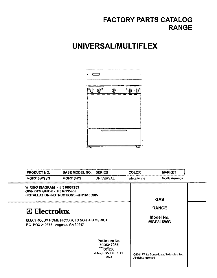COVER Diagram and Parts List for MGF316WGSG  Uni Range