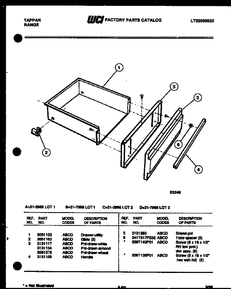 DRAWER PARTS Diagram and Parts List for 31-3968-66-02  Tappan Range