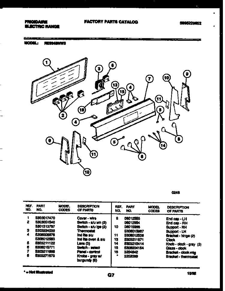 CONTROL PANEL Diagram and Parts List for RES34BNW3  Frigidaire Range