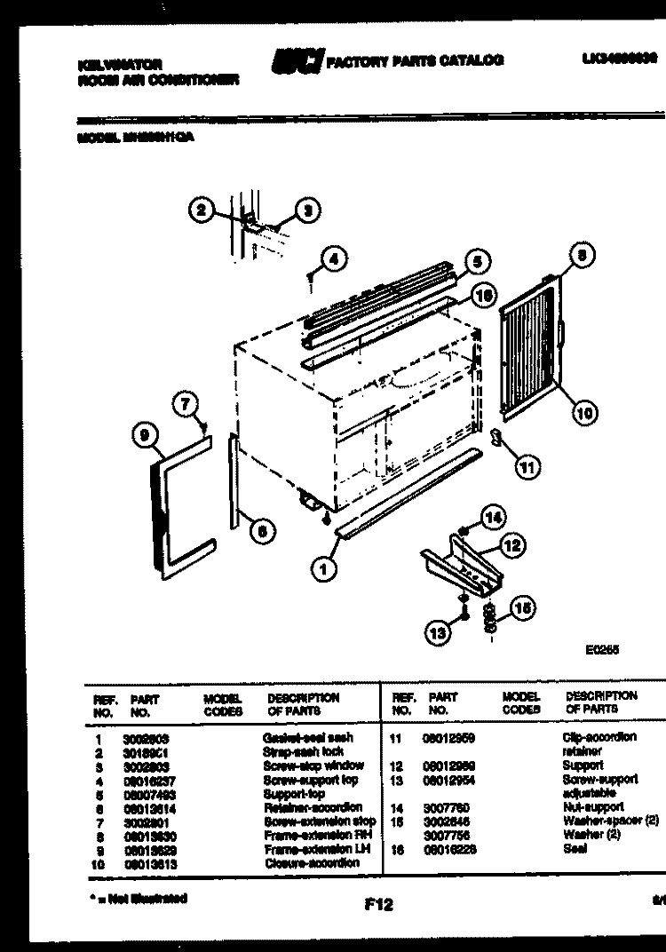 CABINET AND INSTALLATION PARTS Diagram and Parts List for MH206H1QA  Kelvinator Air Conditioner