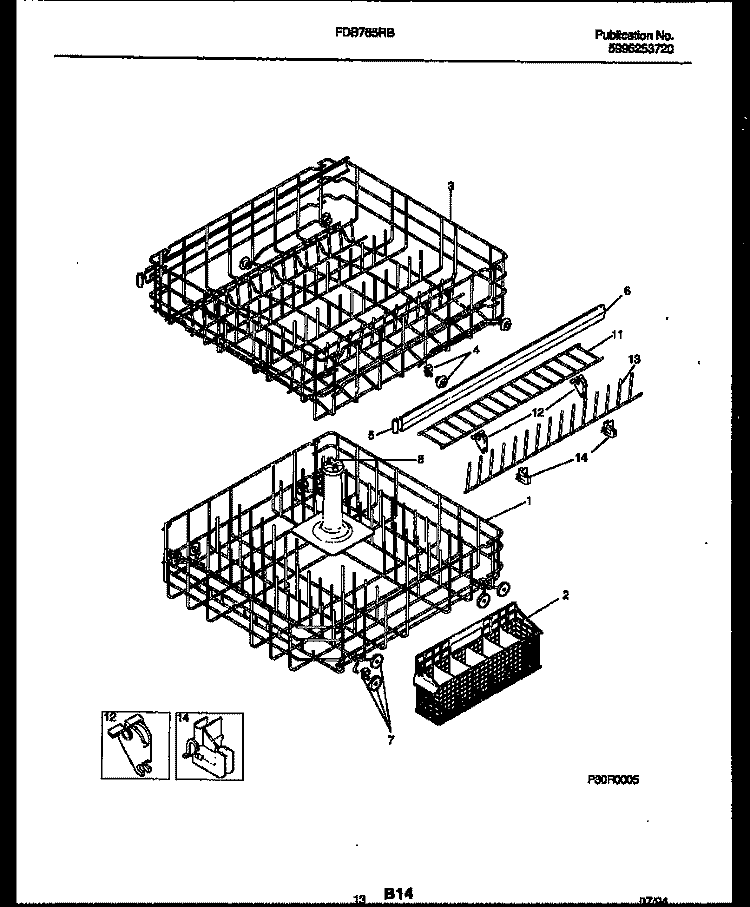 RACKS AND TRAYS Diagram and Parts List for FDB765RBS0  Frigidaire Dishwasher