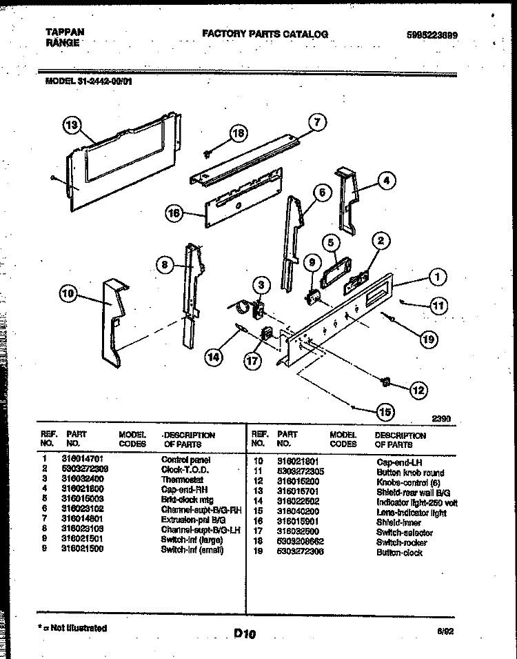 BACKGUARD Diagram and Parts List for 31-2442-23-01  Tappan Range