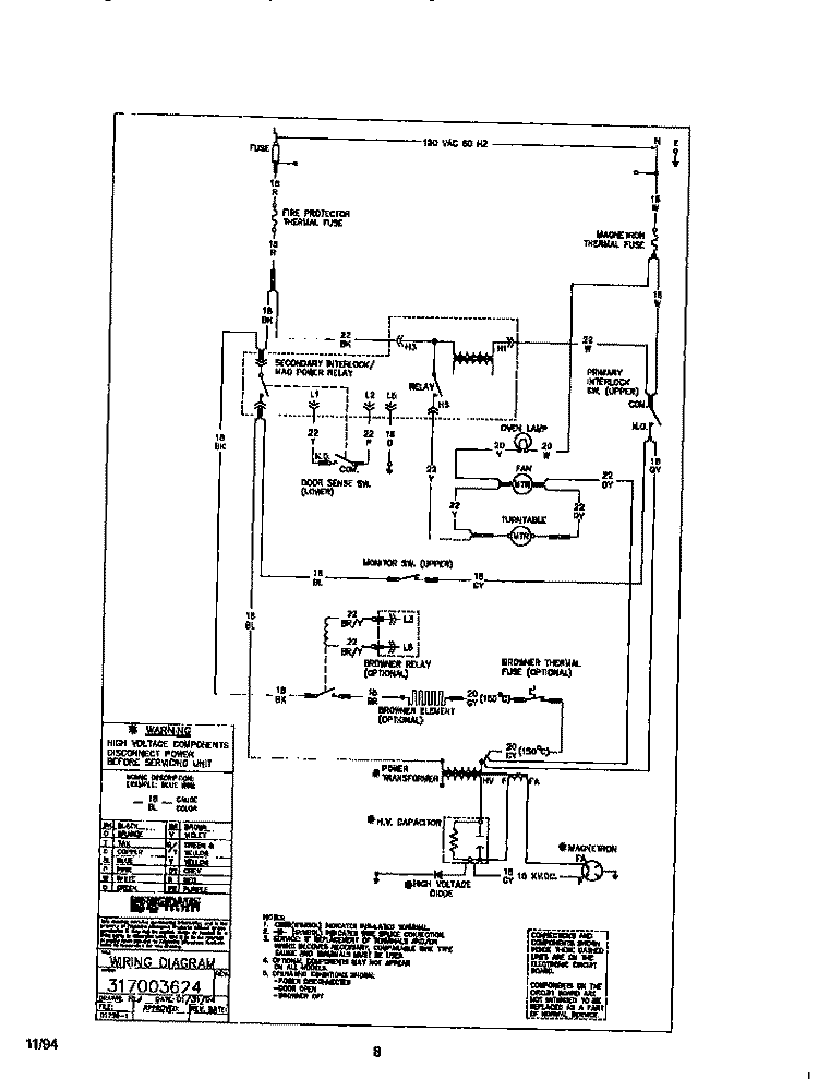 WIRING DIAGRAM Diagram and Parts List for TMT107T1W1  Tappan Microwave