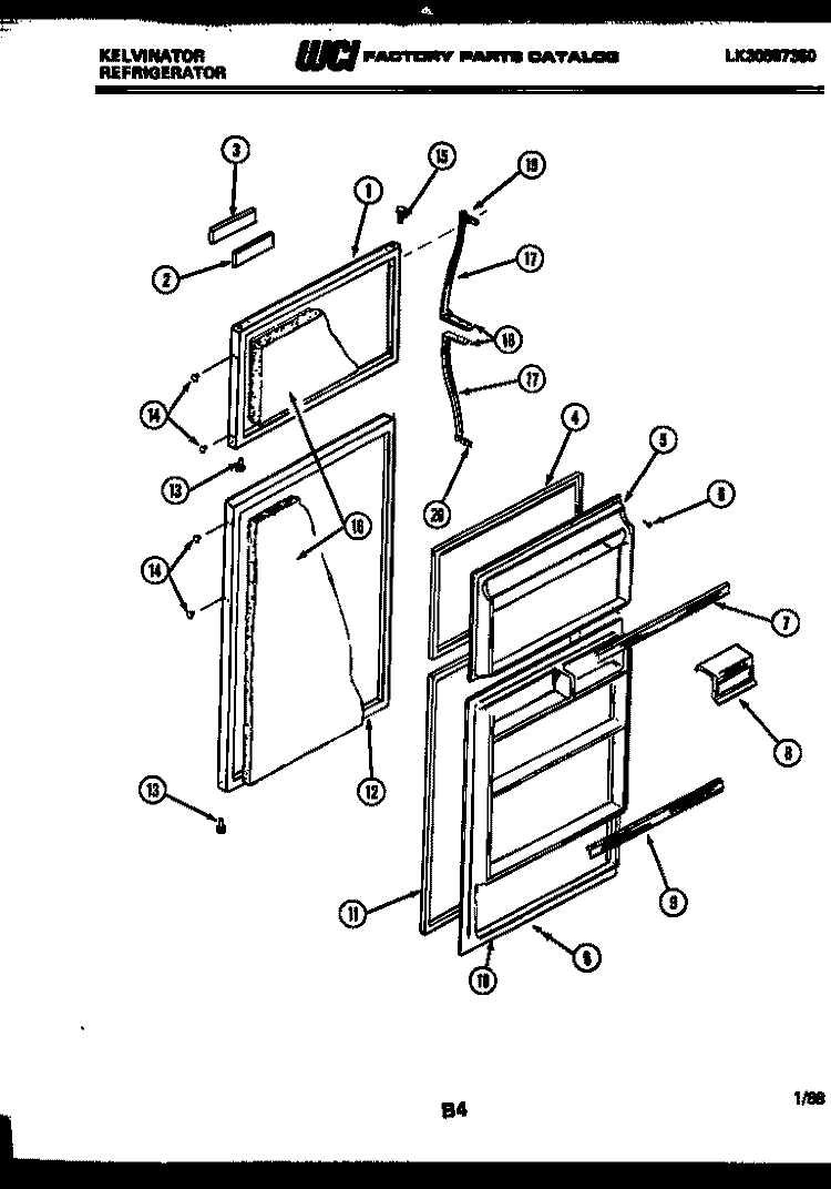 DOOR PARTS Diagram and Parts List for TSK140EN1W  Kelvinator Refrigerator
