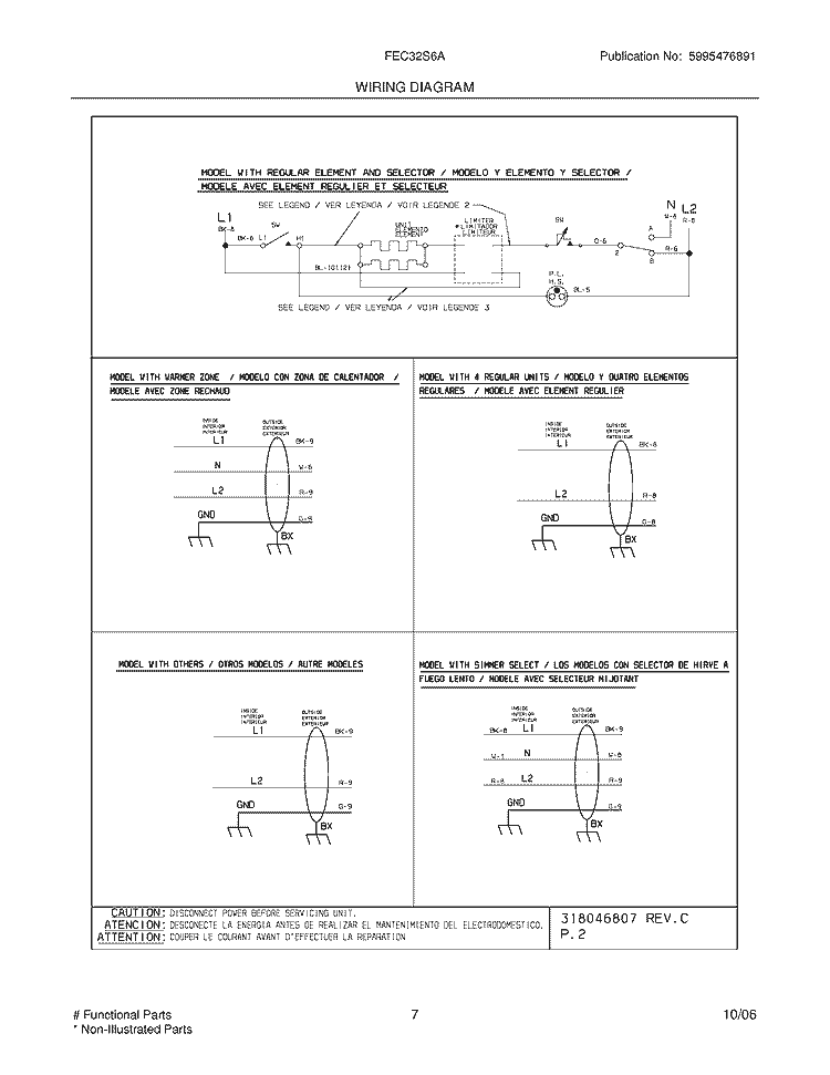 WIRING DIAGRAM Diagram and Parts List for FEC32S6ASF  Frigidaire Cooktop