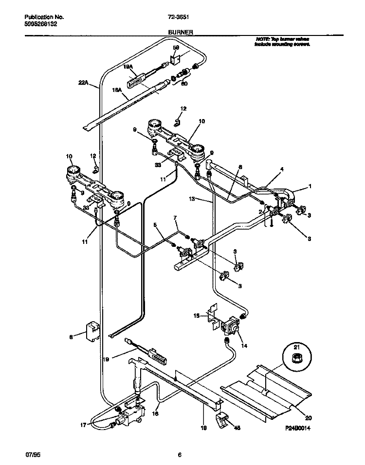 BURNER Diagram and Parts List for 72-3651-23-07  Tappan Range